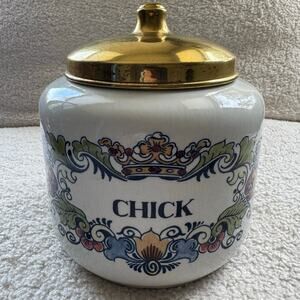 Vintage Delft Royal Goedewaagen CHICK Tobacco Jar With Brass Lid Cap Humidor
